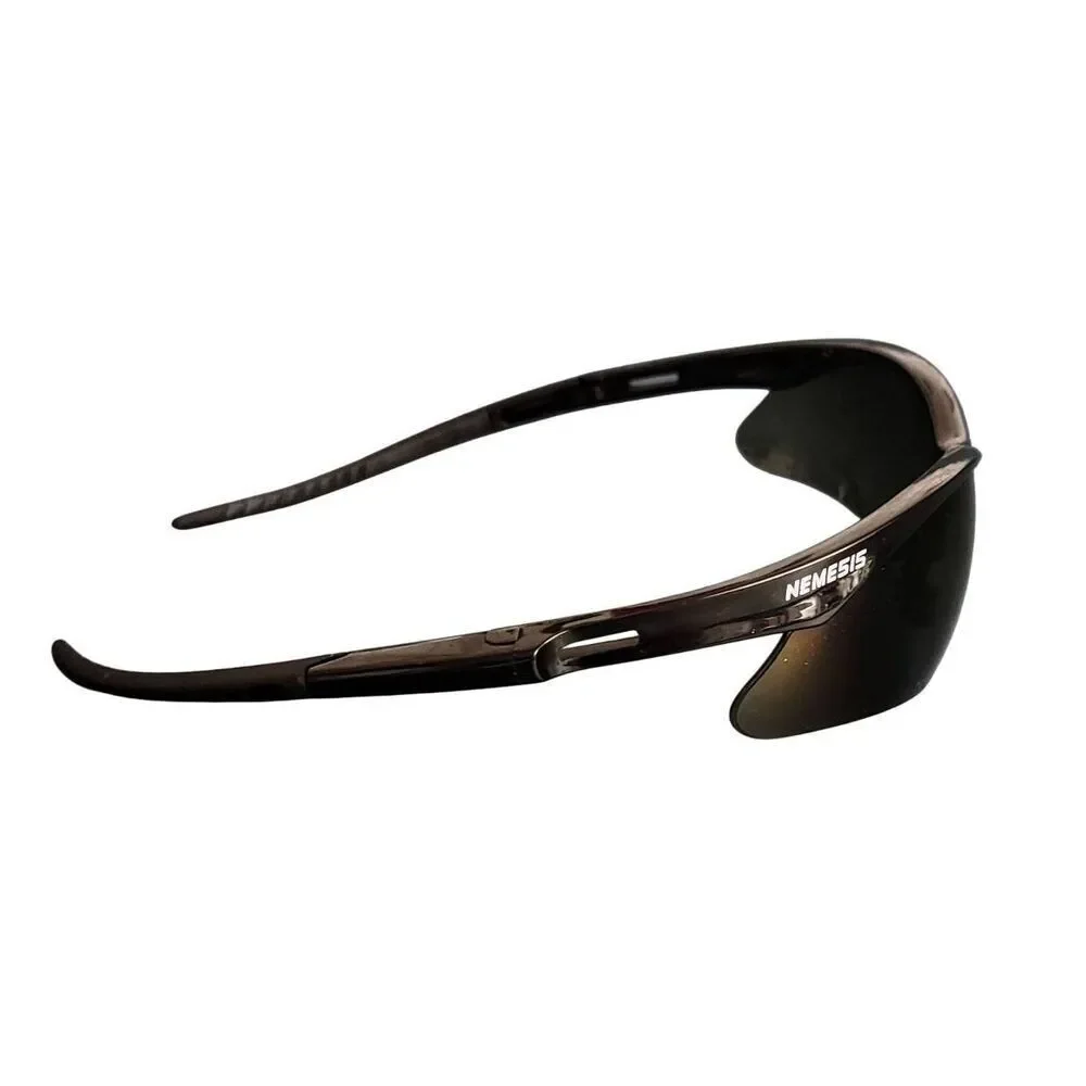 Nemesis Polished Black Gray Lens Sport Wrap Mens Biker Safety Sunglasses